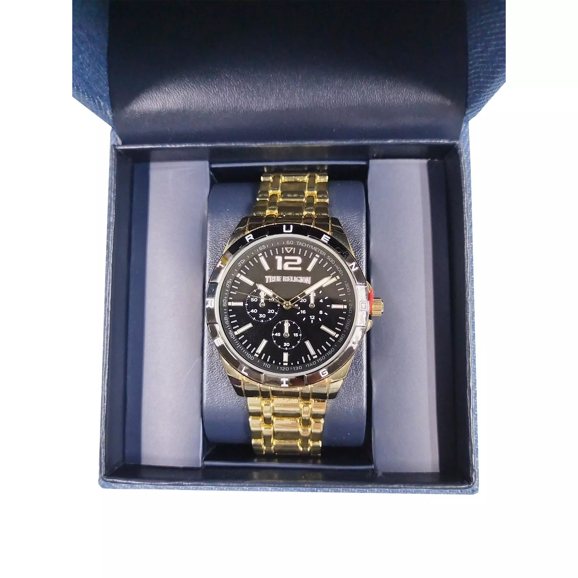 True Religion Men's Round Logo Bezel Watch - Gold